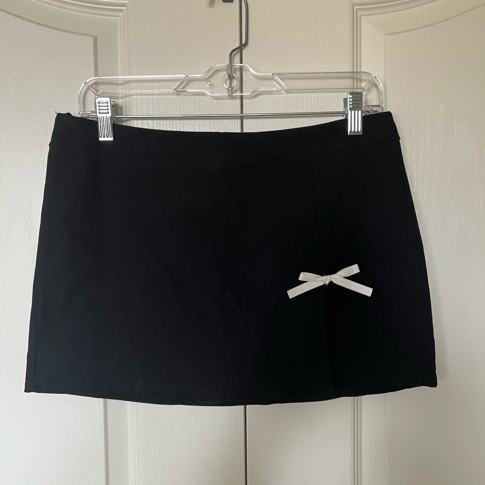 Black Stretch Mini Skort with Bow Detail